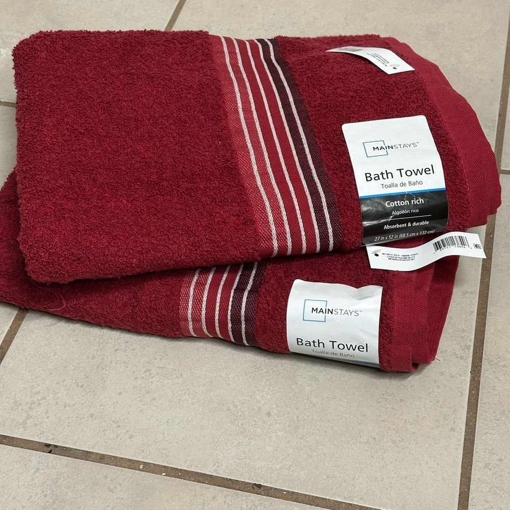 Mainstays Red 2 Bath Towels cotton rich‎